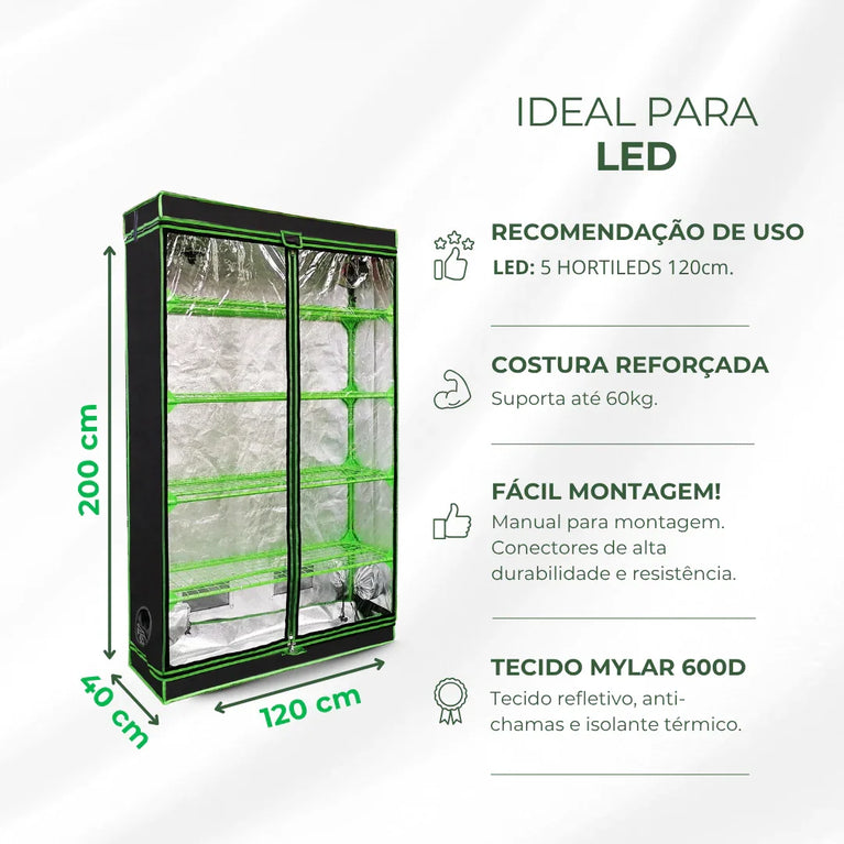 Estufa Propagação 120x40x200cm Indoor Tecido Mylar Refletivo