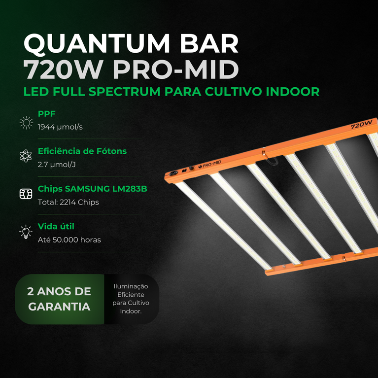 Kit Cultivo Grow Completo Estufa 150x150x200cm + LED Quantum Bar 720W Samsung LM283B + Exaustor Turbo 200MM Preto + Filtro 200mm 1000m³