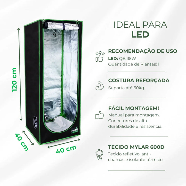 Estufa 40x40x120cm Tenda Grow para Cultivo Indoor Tecido Mylar Refletivo