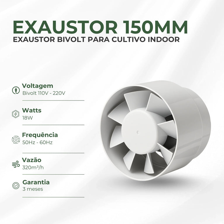 Exaustor Bivolt 150mm Cultivo Indoor Estufa Grow 18w Branco