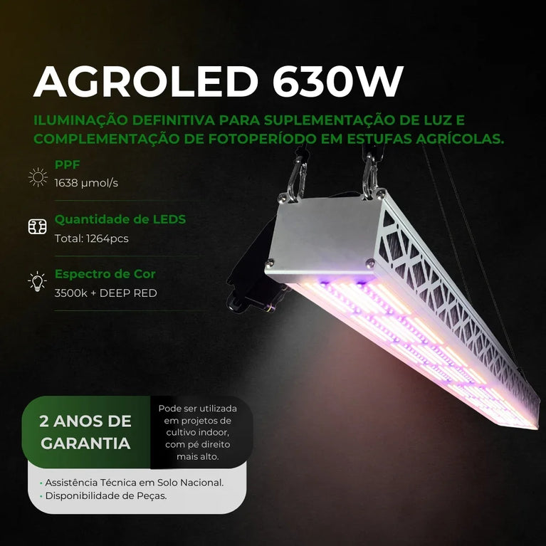 Luminária 630w para Estufa Agrícola Agroled Chip Led SMD 3500K + Deep Red 660nm