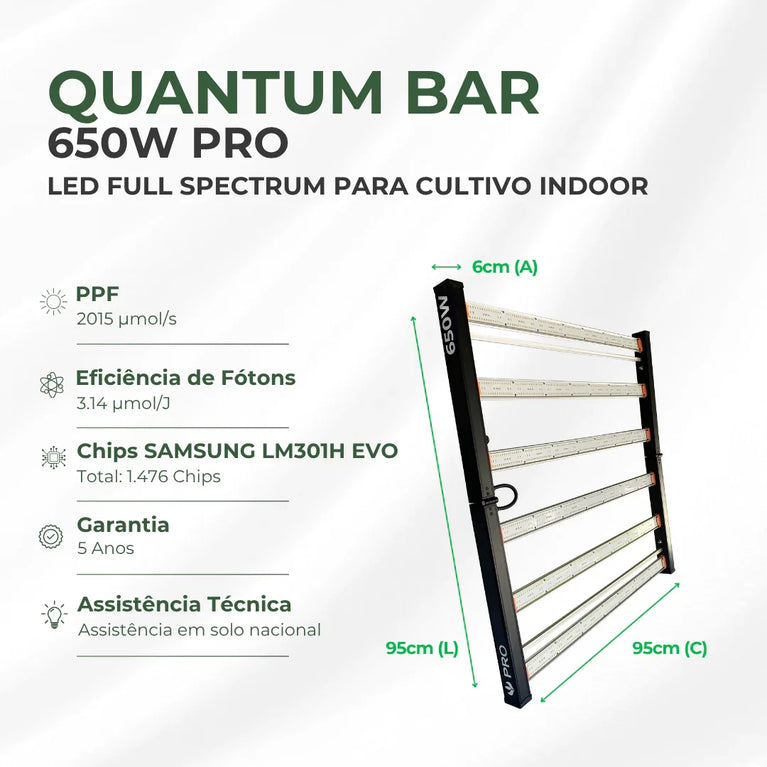 Painel de Led 650W Quantum Bar PRO Chips Samsung LM301H EVO - Cultivo Indoor