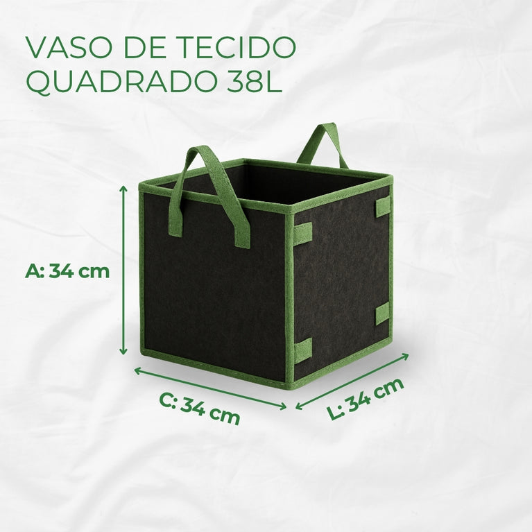Vaso de Tecido Feltro 38L Quadrado para Plantas Grow