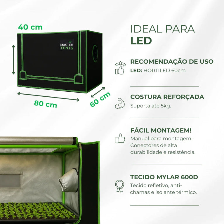 Estufa Propagação 80x60x40cm Indoor Tecido Mylar Refletivo