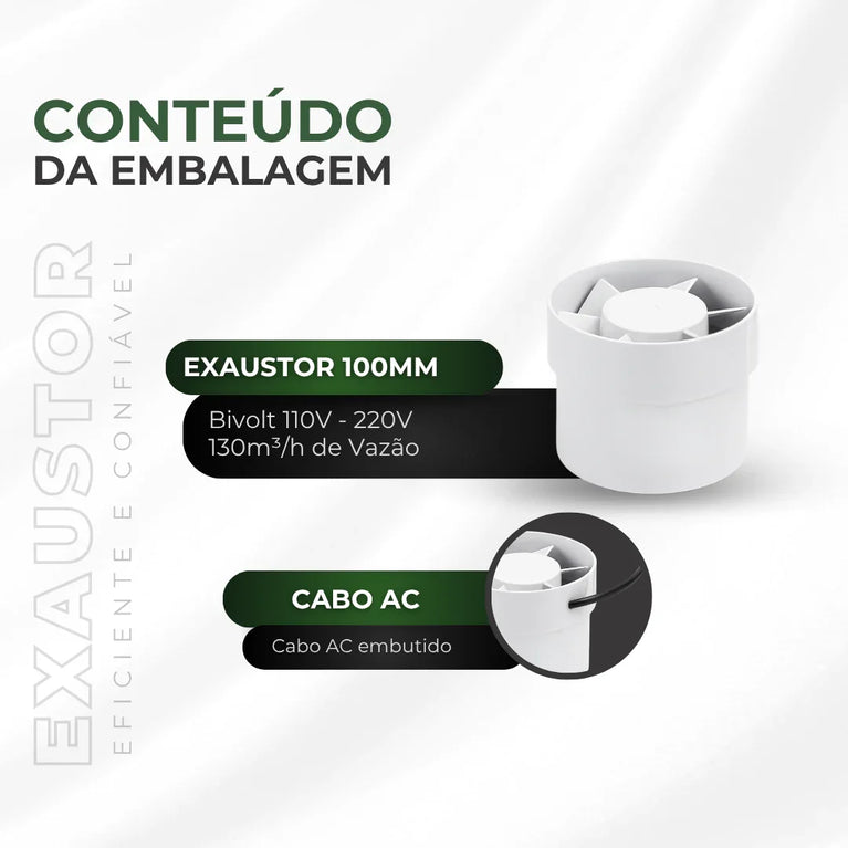 Exaustor Bivolt 100mm Cultivo Indoor Estufa Grow 12w Branco