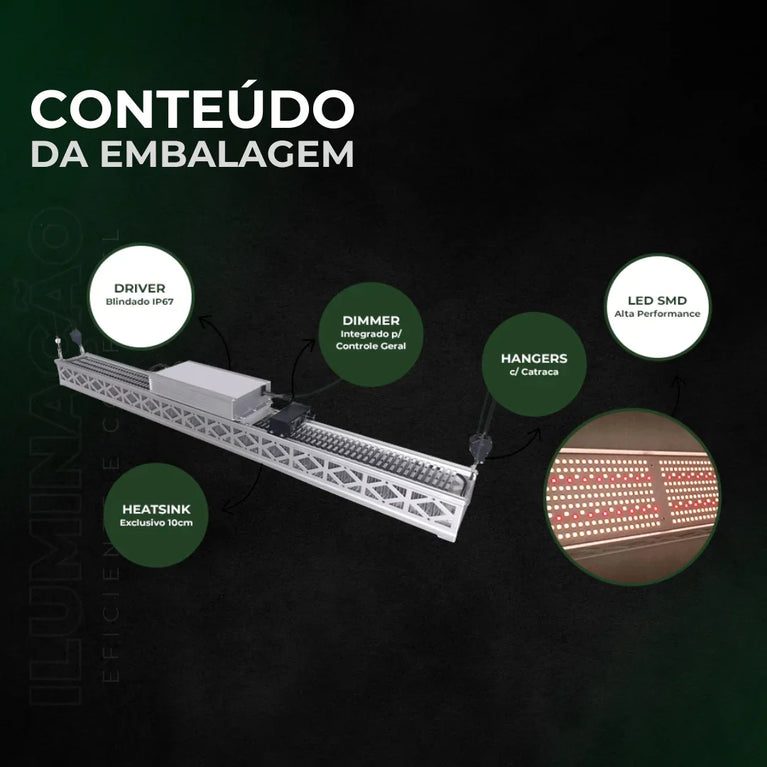 Luminária 630w para Estufa Agrícola Agroled Chip Led SMD 3500K + Deep Red 660nm