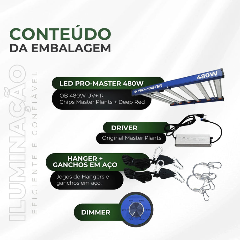 Kit 02un Painel de LED Quantum Barra 480W com Chips Originais Master Plants - Cultivo Indoor