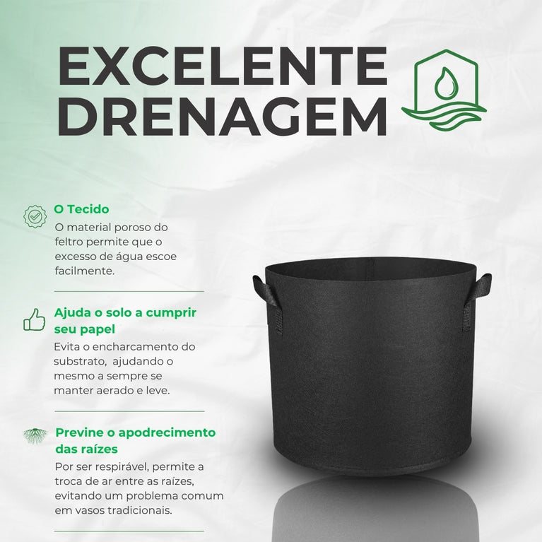 Vaso de Tecido Feltro 11L Redondo para Plantas Grow