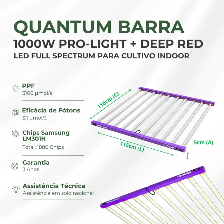 Painel de LED Quantum Barra 1000W PRO-LIGHT Chips Samsung LM301H - Cultivo Indoor