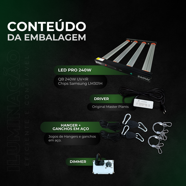 Kit de Cultivo Estufa 100x100x200 + Quantum Barra 240W PRO UV+IR Samsung LM301H EVO