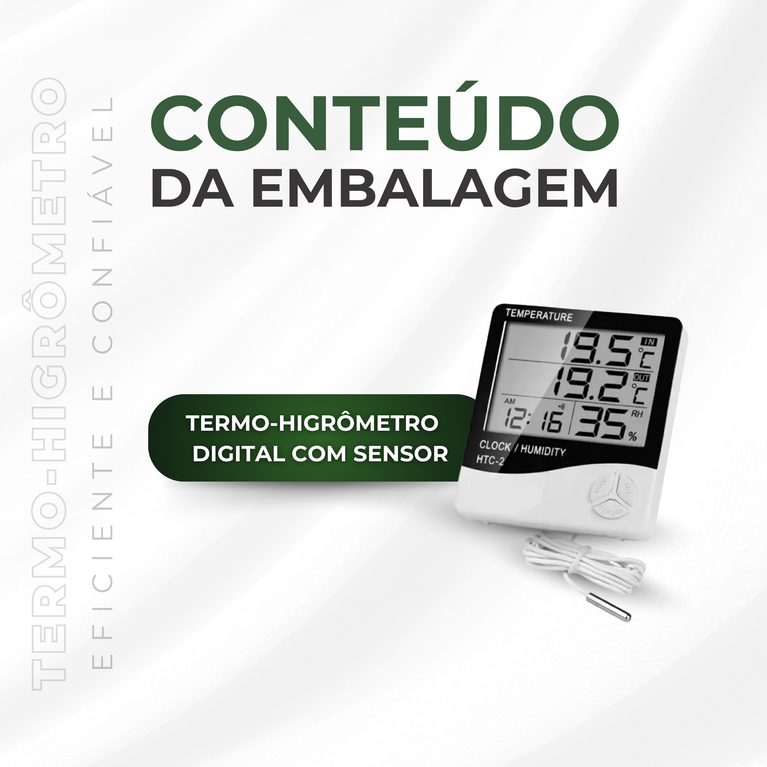Termohigrômetro Digital Relógio Medidor de Umidade e Temperatura