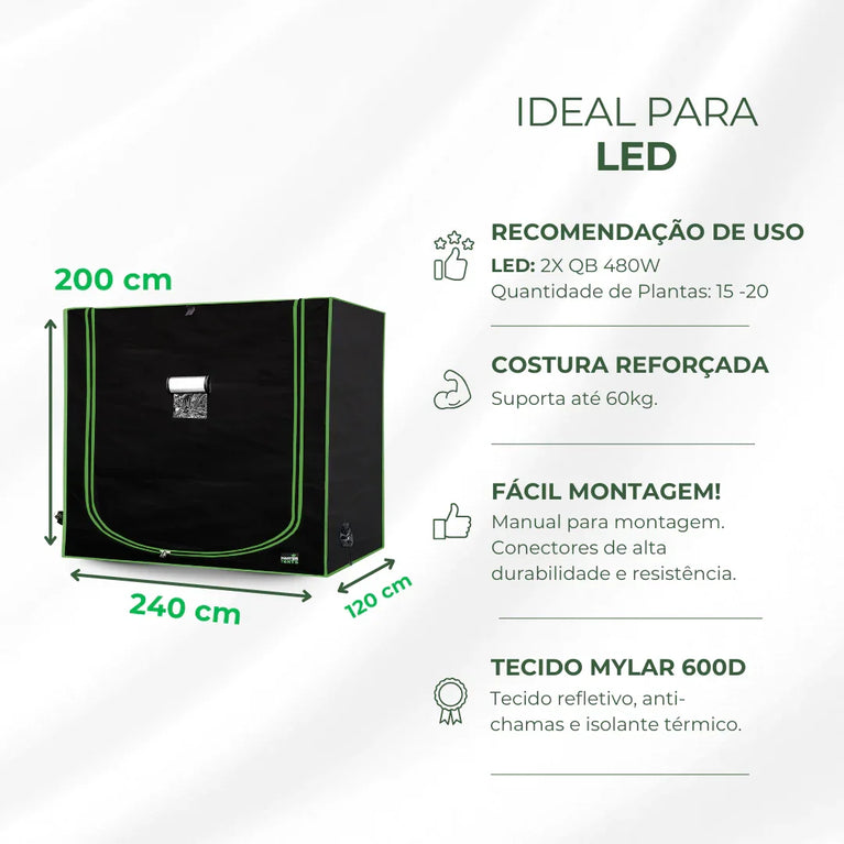 Estufa 240x120x200cm Tenda Grow para Cultivo Indoor Tecido Mylar Refletivo
