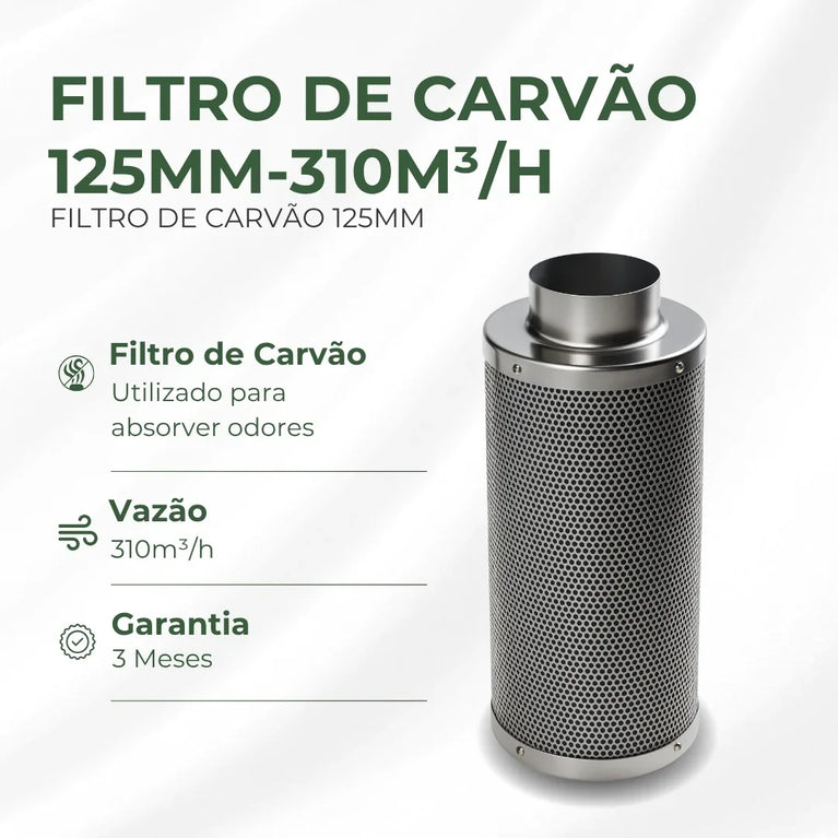 Filtro de Carvão Ativado 125mm 310m3/h Cultivo Indoor Estufa