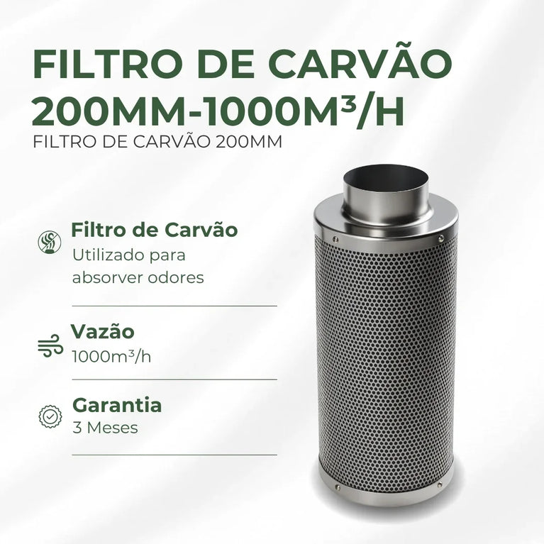Filtro de Carvão Ativado 200mm 1000m3/h Cultivo Indoor Estufa