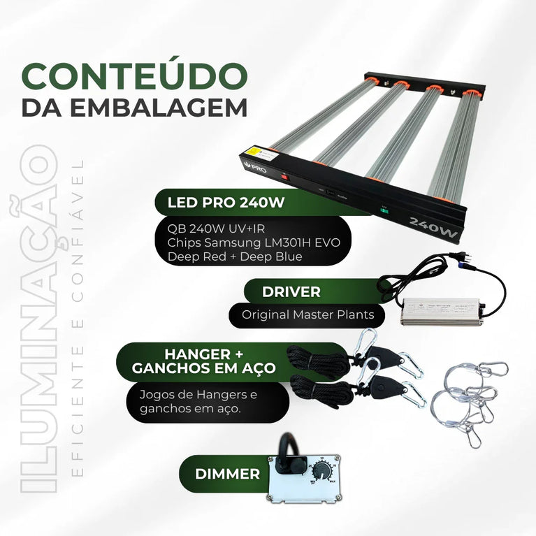 Painel de Led 240W Quantum Bar PRO UV+IR Chips Samsung LM301H EVO - Cultivo Indoor