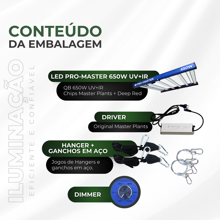 Painel de LED Quantum Barra 650W Chips PRO-MASTER - Cultivo Indoor