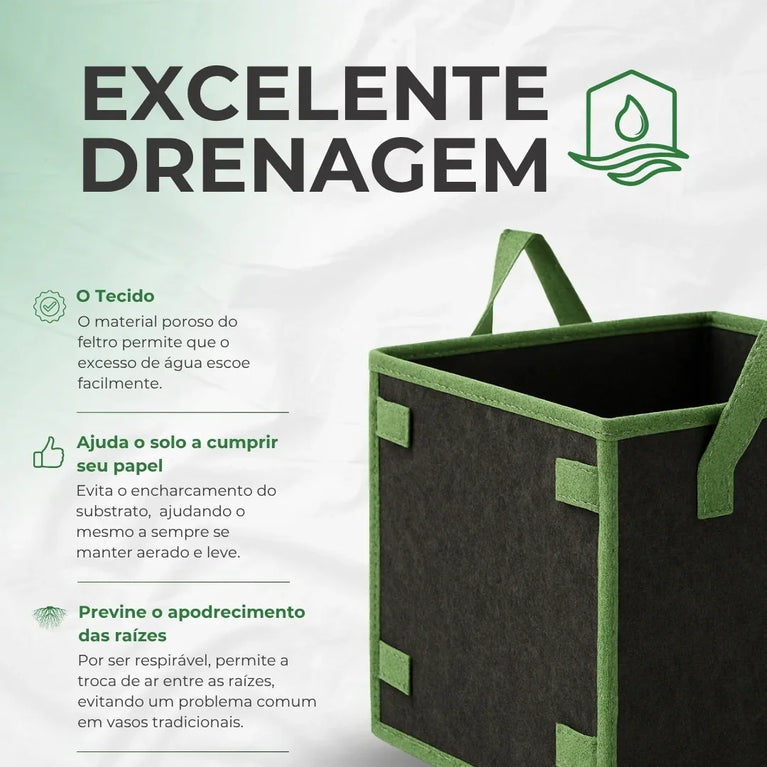 Vaso de Tecido Feltro 11L Quadrado para Plantas Grow
