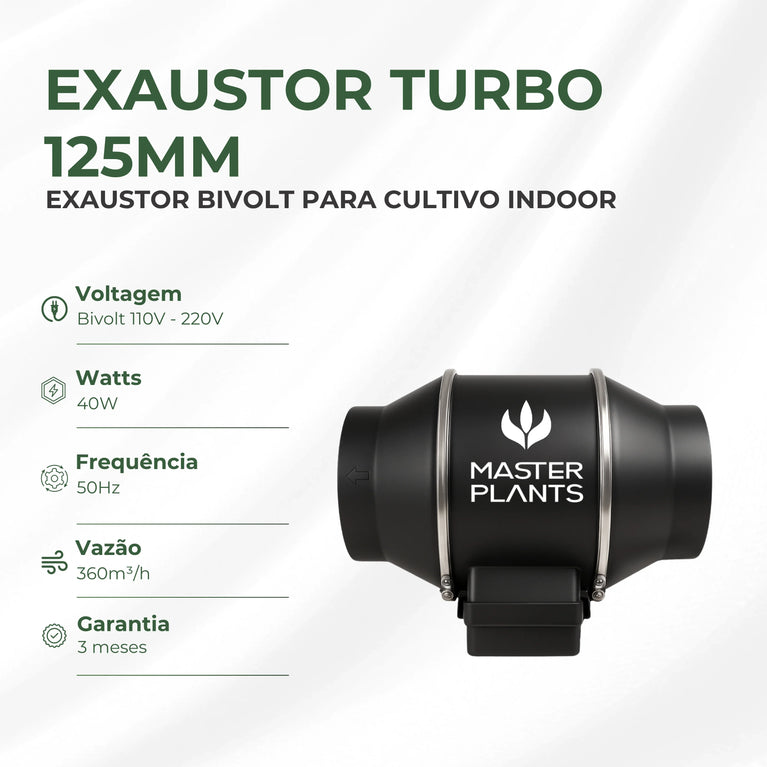 Exaustor Turbo Bivolt 125mm Cultivo Indoor Grow 40w Preto