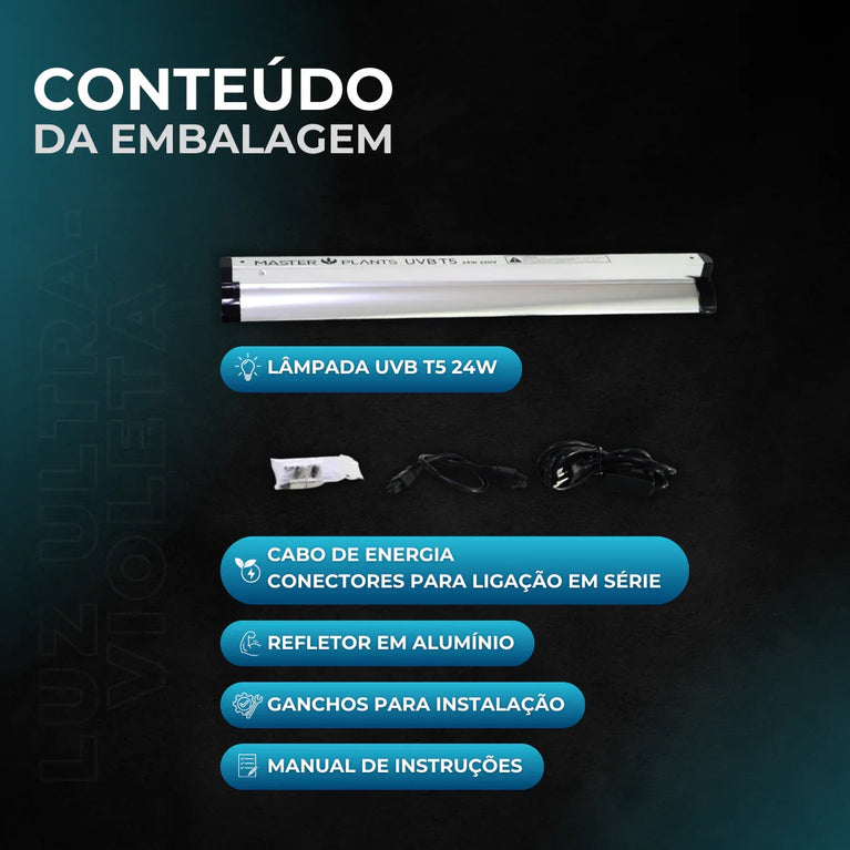 (24W) Luminária Tubular Master Plants em Alumínio UVB T5 24W com Lâmpada Ultravioleta 310nm