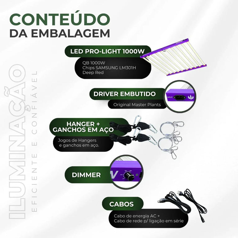 Painel de LED Quantum Barra 1000W PRO-LIGHT Chips Samsung LM301H - Cultivo Indoor