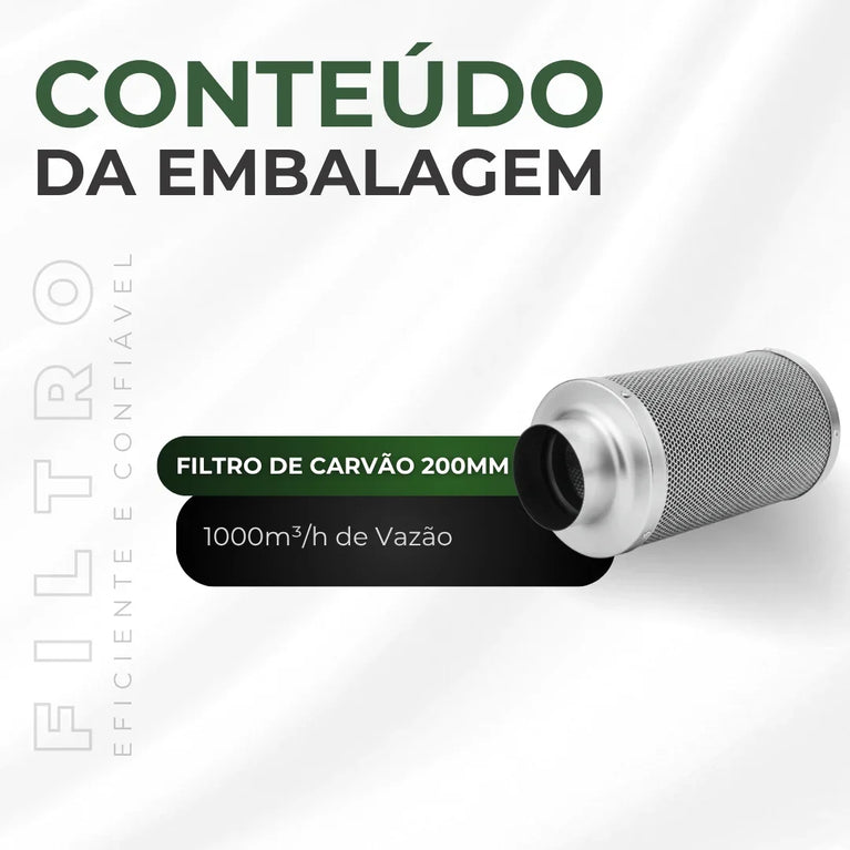 Filtro de Carvão Ativado 200mm 1000m3/h Cultivo Indoor Estufa