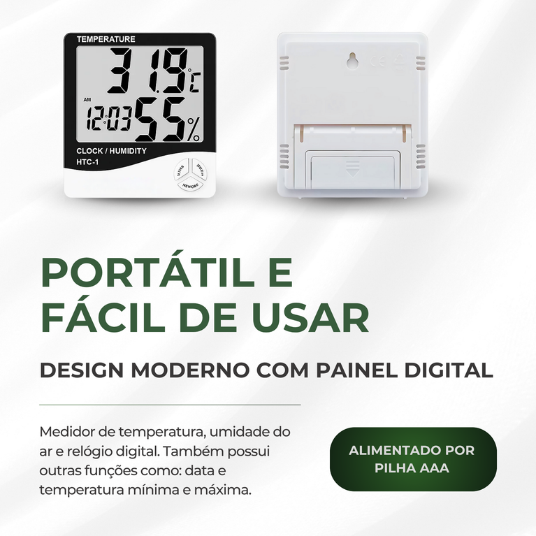 Termohigrômetro Digital Relógio Medidor de Umidade e Temperatura