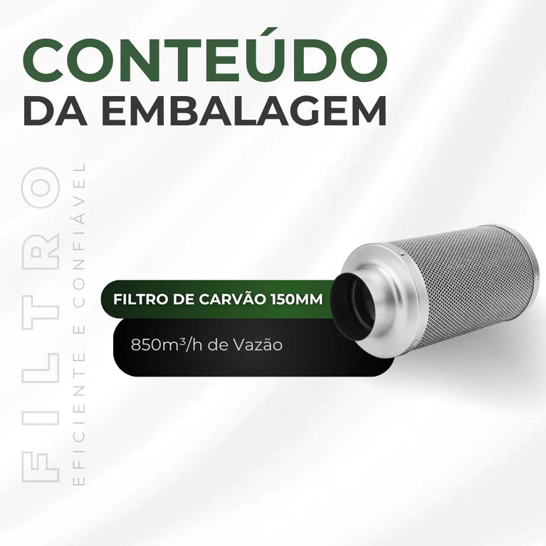 Filtro de Carvão Ativado 150mm 850m3/h Cultivo Indoor Estufa