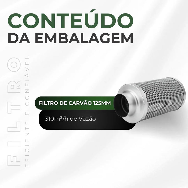Filtro de Carvão Ativado 125mm 310m3/h Cultivo Indoor Estufa
