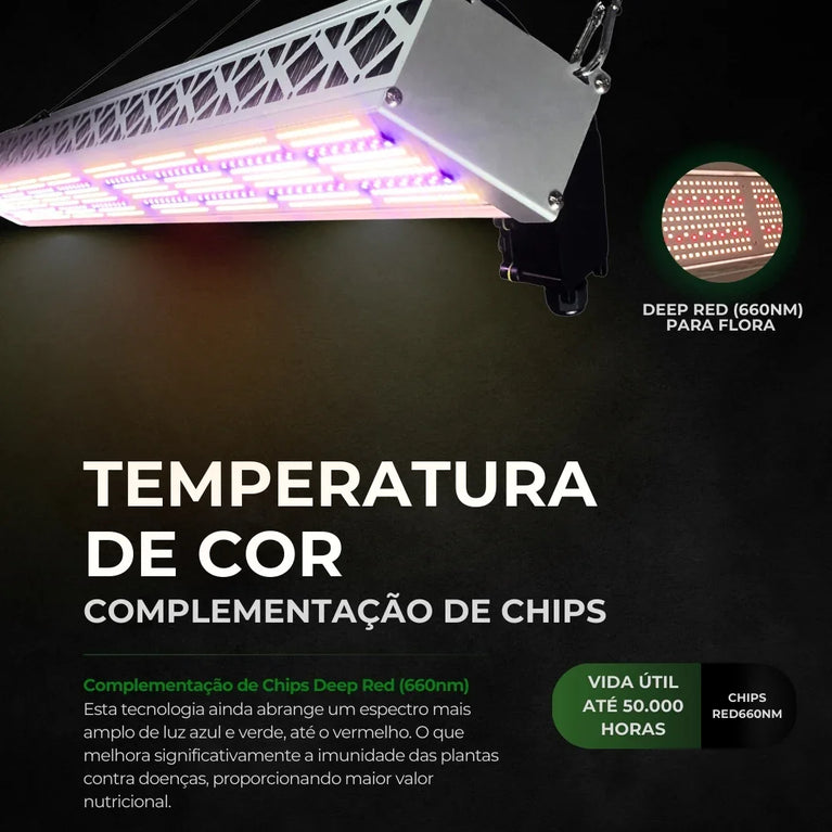 Luminária 630w para Estufa Agrícola Agroled Chip Led SMD 3500K + Deep Red 660nm