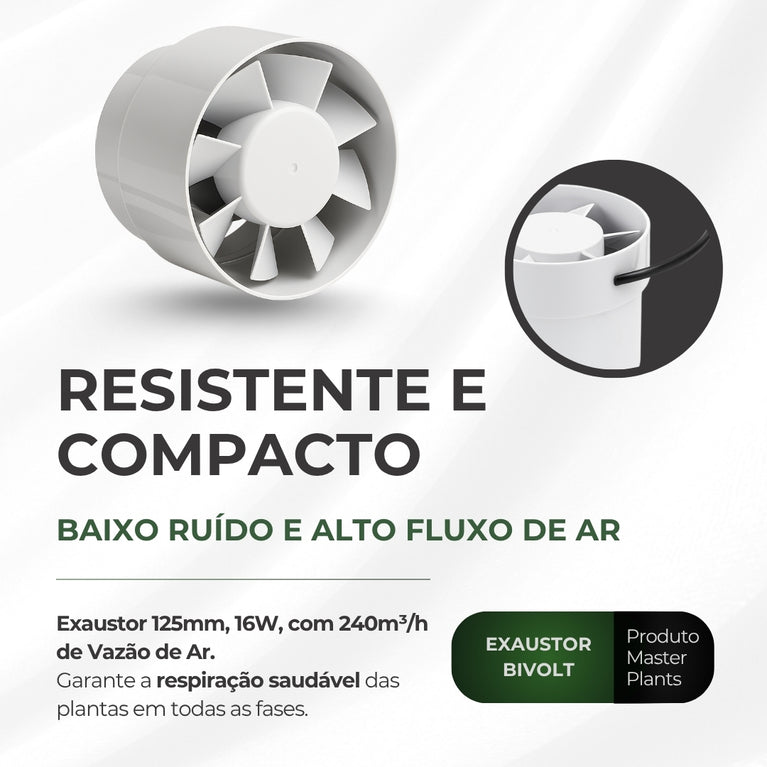 Kit Cultivo Grow Completo Estufa 80x80x180cm + LED Qb 120W Samsung LM301H EVO + Exaustor 125MM Branco + Filtro 125mm 310m³