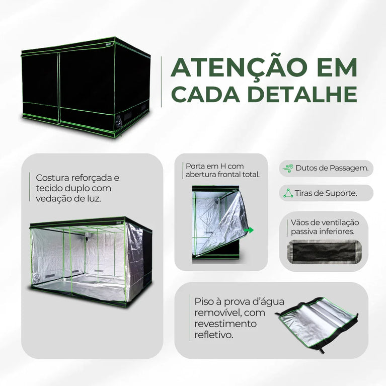 Estufa 300x300x200cm Tenda Grow para Cultivo Indoor Tecido Mylar Refletivo