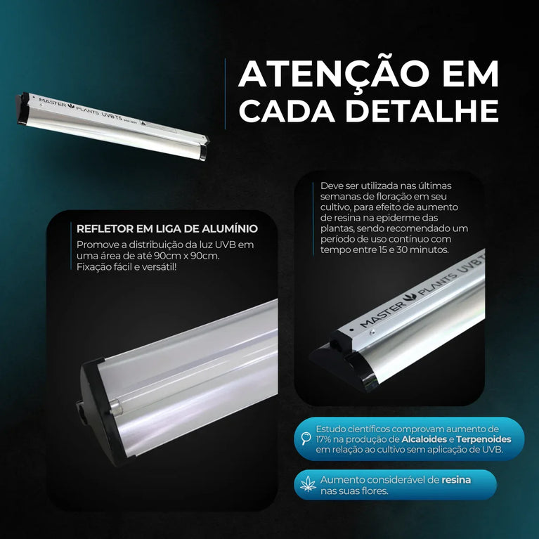 (24W) Luminária Tubular Master Plants em Alumínio UVB T5 24W com Lâmpada Ultravioleta 310nm
