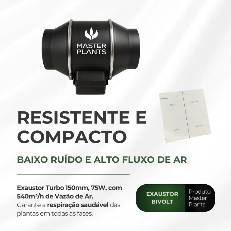 Kit Cultivo Grow Completo Estufa 120x120x200cm + LED Quantum Bar 480W Samsung LM283B + Exaustor Turbo 150MM Preto + Filtro 150mm 850m³