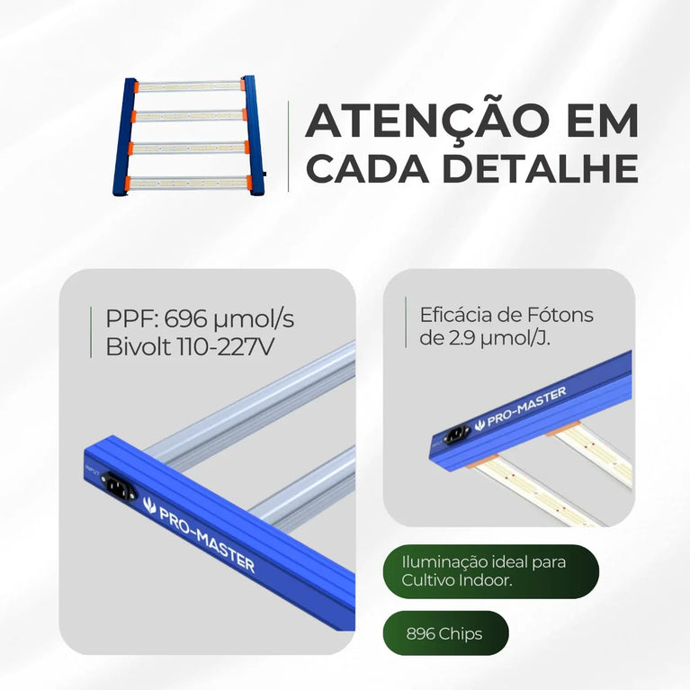 Painel de LED Quantum Barra 240W PRO-MASTER Chips Master Plants - Cultivo Indoor