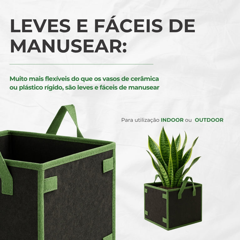 Vaso de Tecido Feltro 11L Quadrado para Plantas Grow