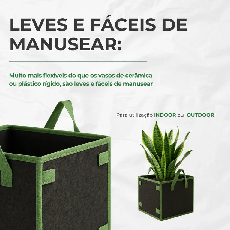 Vaso de Tecido Feltro 11L Quadrado para Plantas Grow