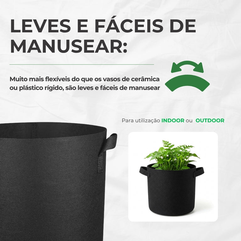 Vaso de Tecido Feltro 11L Redondo para Plantas Grow