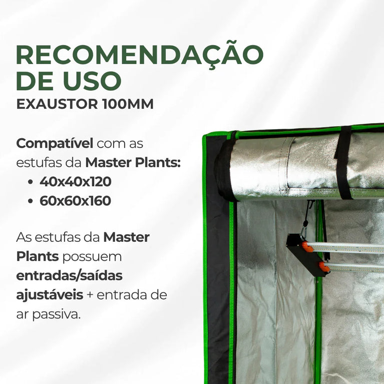 Exaustor Bivolt 100mm Cultivo Indoor Estufa Grow 12w Branco