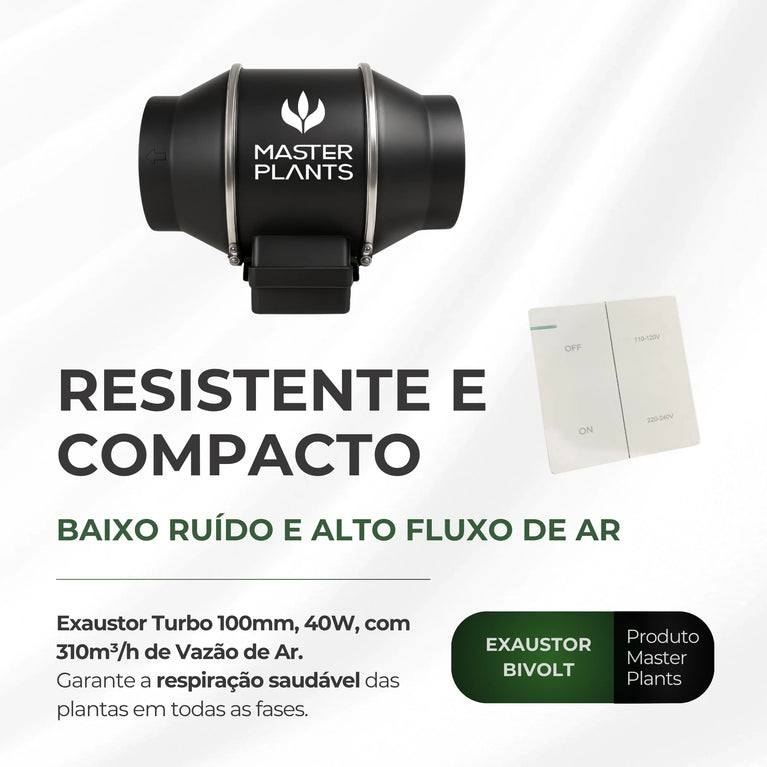 Kit Cultivo Grow Completo Estufa 40x40x120cm + LED Qb 35W Samsung LM283B + Exaustor Turbo 100MM Preto + Filtro 100mm 300m³