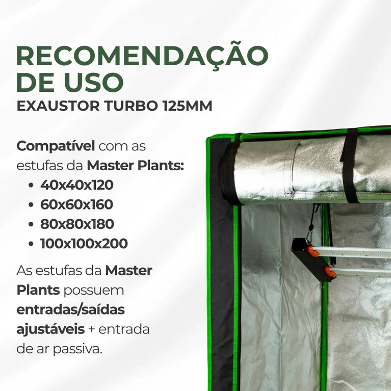 Exaustor Turbo Bivolt 125mm Cultivo Indoor Grow 40w Preto