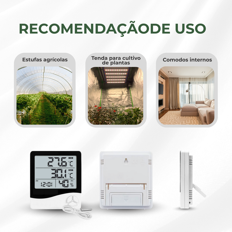Termohigrômetro Digital Relógio Medidor de Umidade e Temperatura