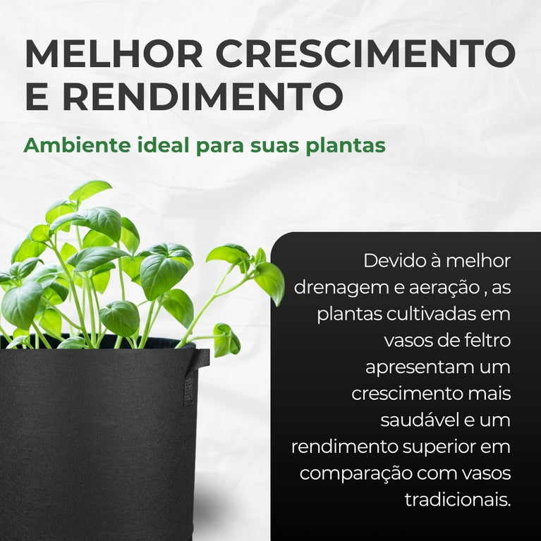 Vaso de Tecido Feltro 11L Redondo para Plantas Grow