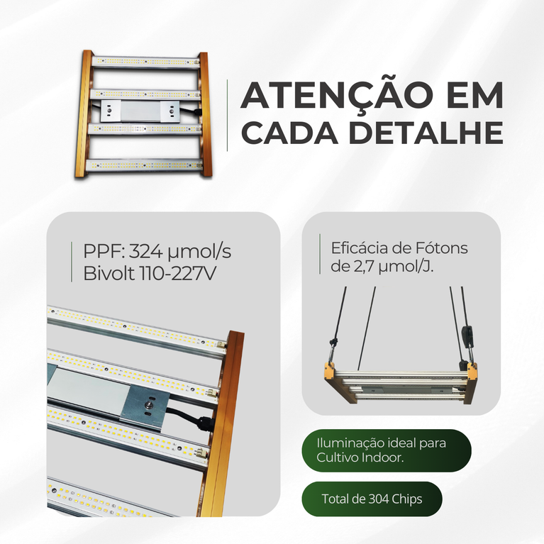 Painel de LED Quantum Barra 120W PRO-MID Chips Samsung LM283B - Cultivo Indoor