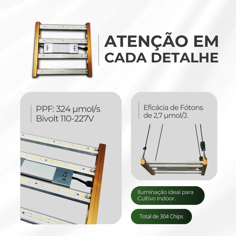 Painel de LED Quantum Barra 120W PRO-MID Chips Samsung LM283B - Cultivo Indoor