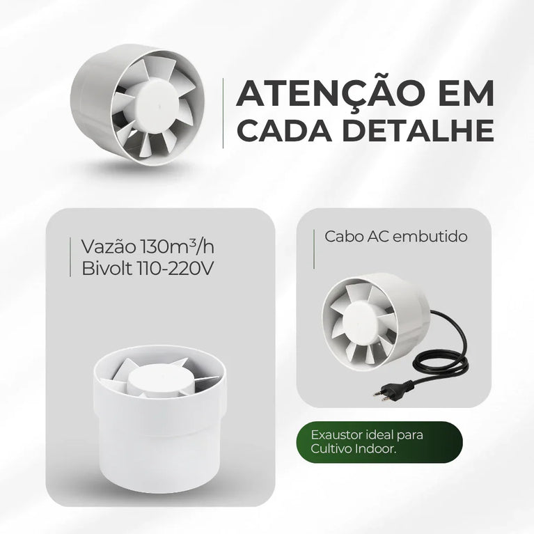 Exaustor Bivolt 100mm Cultivo Indoor Estufa Grow 12w Branco