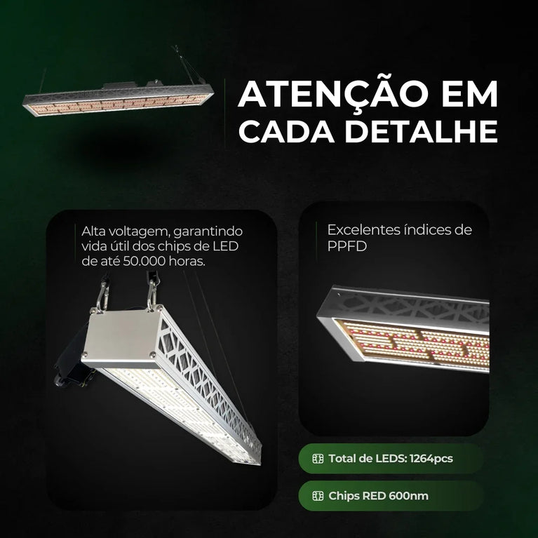 Luminária 630w para Estufa Agrícola Agroled Chip Led SMD 3500K + Deep Red 660nm