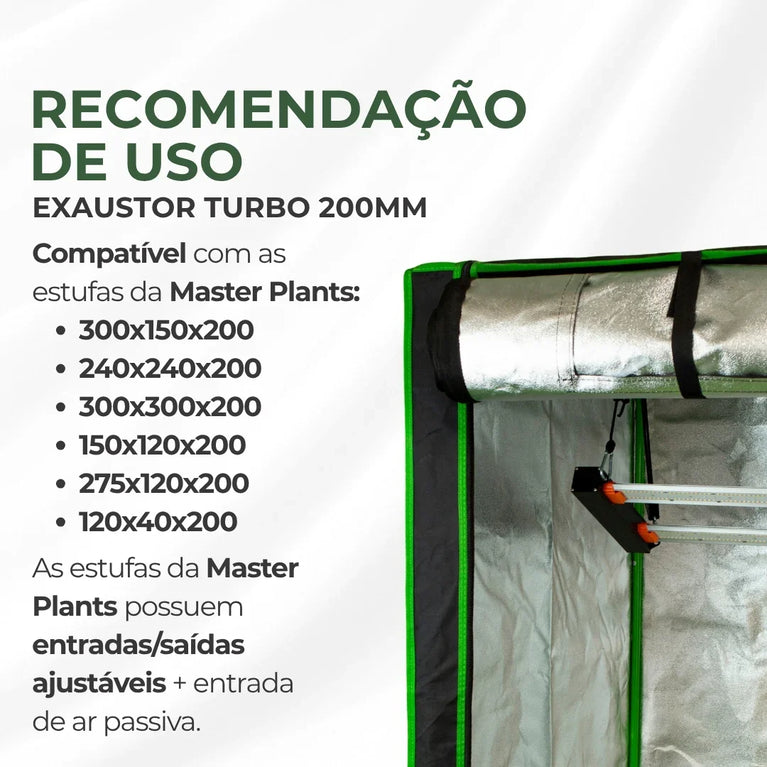 Exaustor Turbo Bivolt 200mm Cultivo Indoor Grow 130w Preto