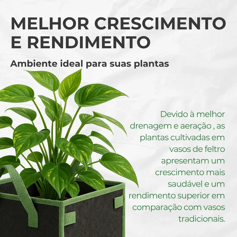 Vaso de Tecido Feltro 11L Quadrado para Plantas Grow