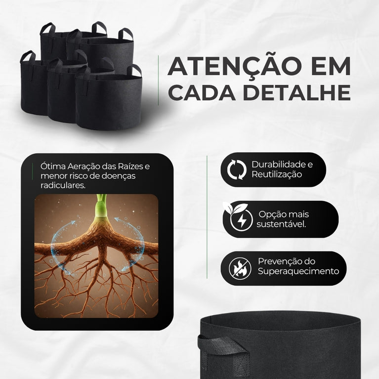 Vaso de Tecido Feltro 11L Redondo para Plantas Grow