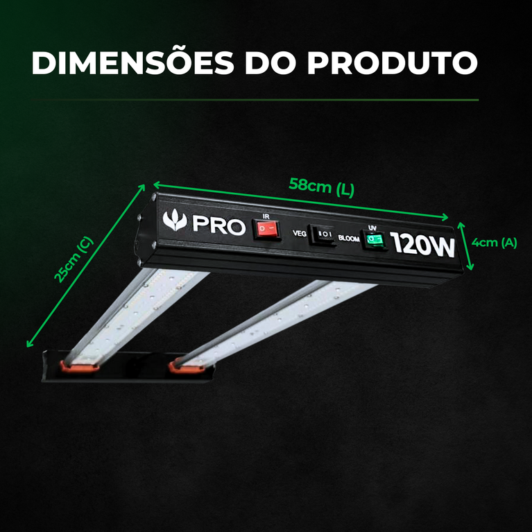 (120W) Painel de Led Quantum Bar PRO 120W UV+IR / Chip Samsung LM301H + Deep RED 660nm + Deep BLUE 450nm